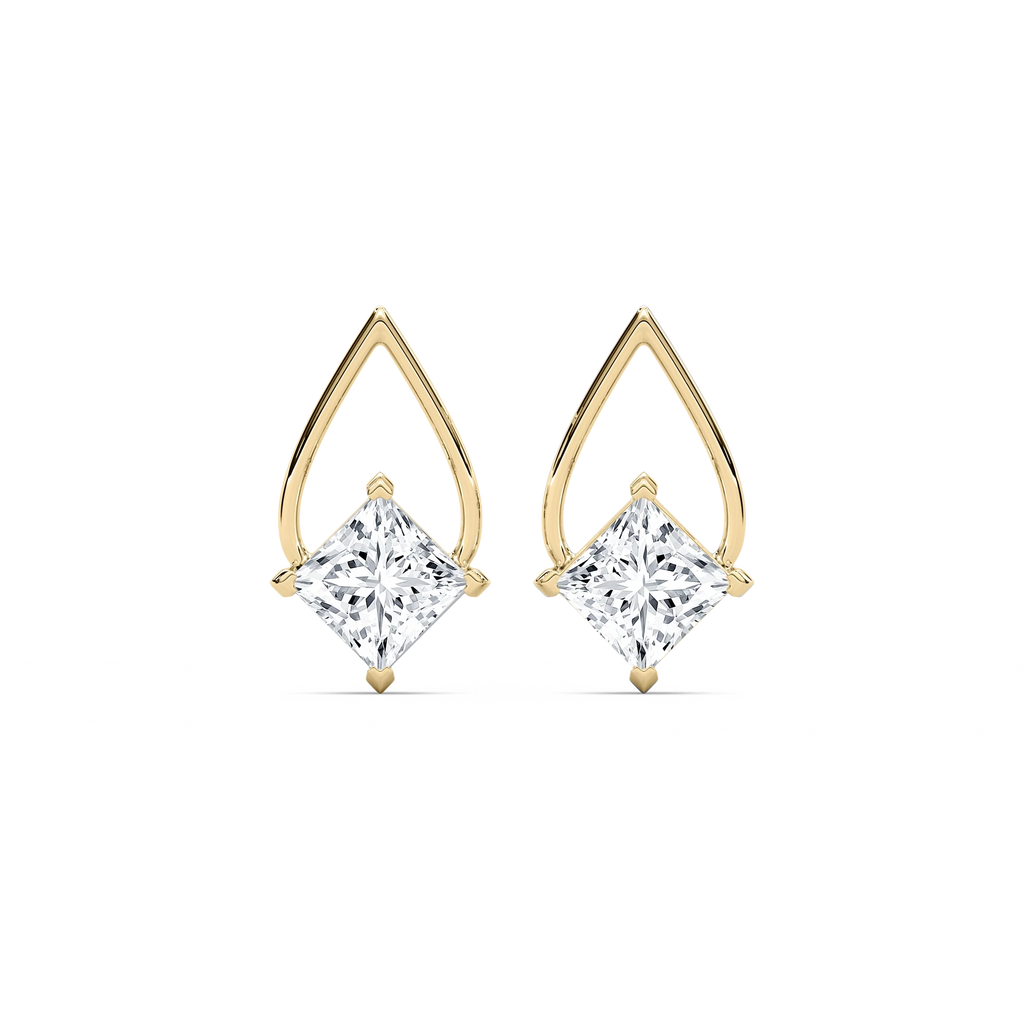3 ctw Princess LGD Teardrop Frame Stud Earrings - 14K Yellow Gold / F-VS2