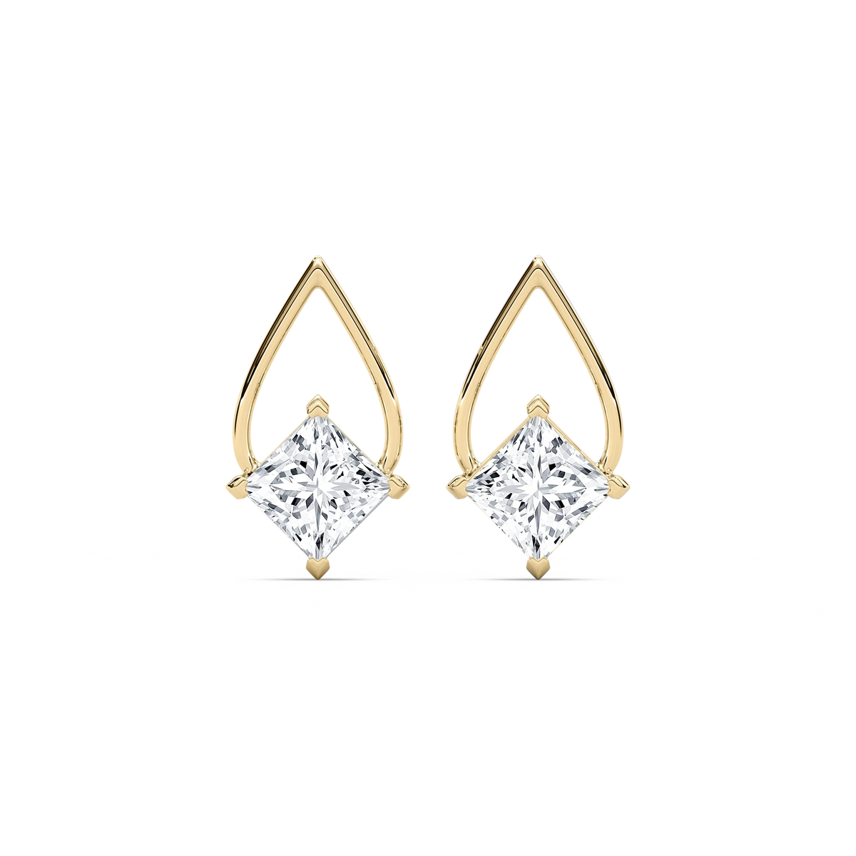 3 ctw Princess LGD Teardrop Frame Stud Earrings - 14K Yellow Gold / F-VS2