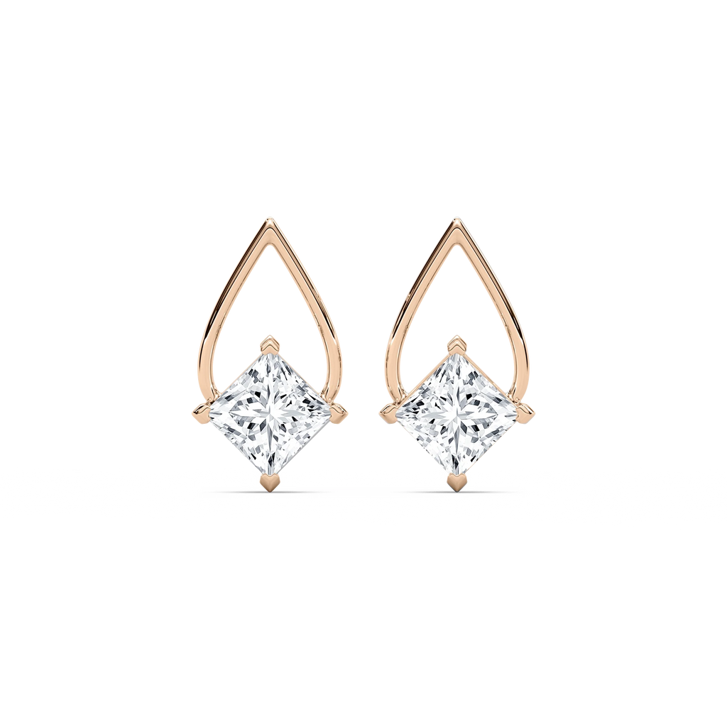 3 ctw Princess LGD Teardrop Frame Stud Earrings - 14K Rose Gold / F-VS2