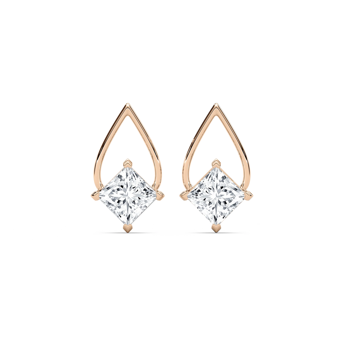 3 ctw Princess LGD Teardrop Frame Stud Earrings - 14K Rose Gold / F-VS2