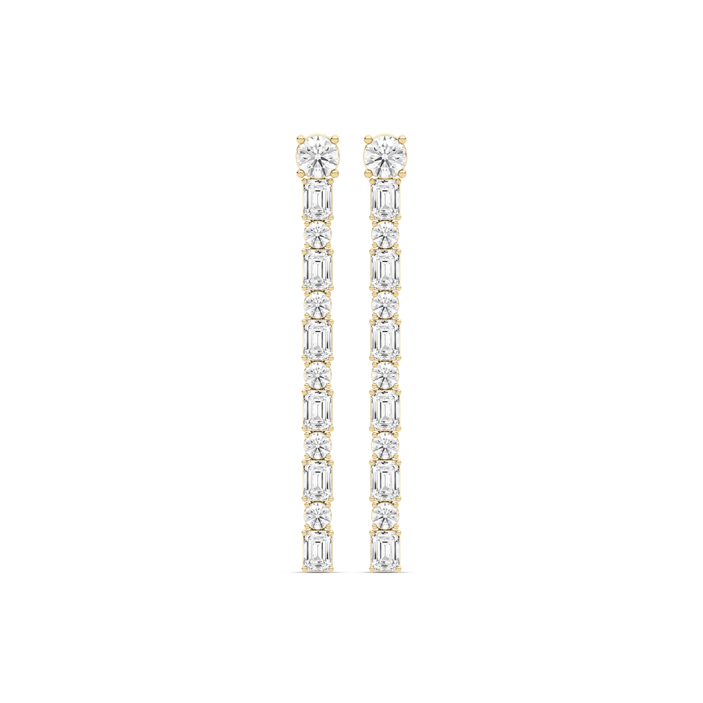 5 ⁵⁄₈ ctw Round and Emerald LGD Tennis Drop Earrings - 14K Yellow Gold
