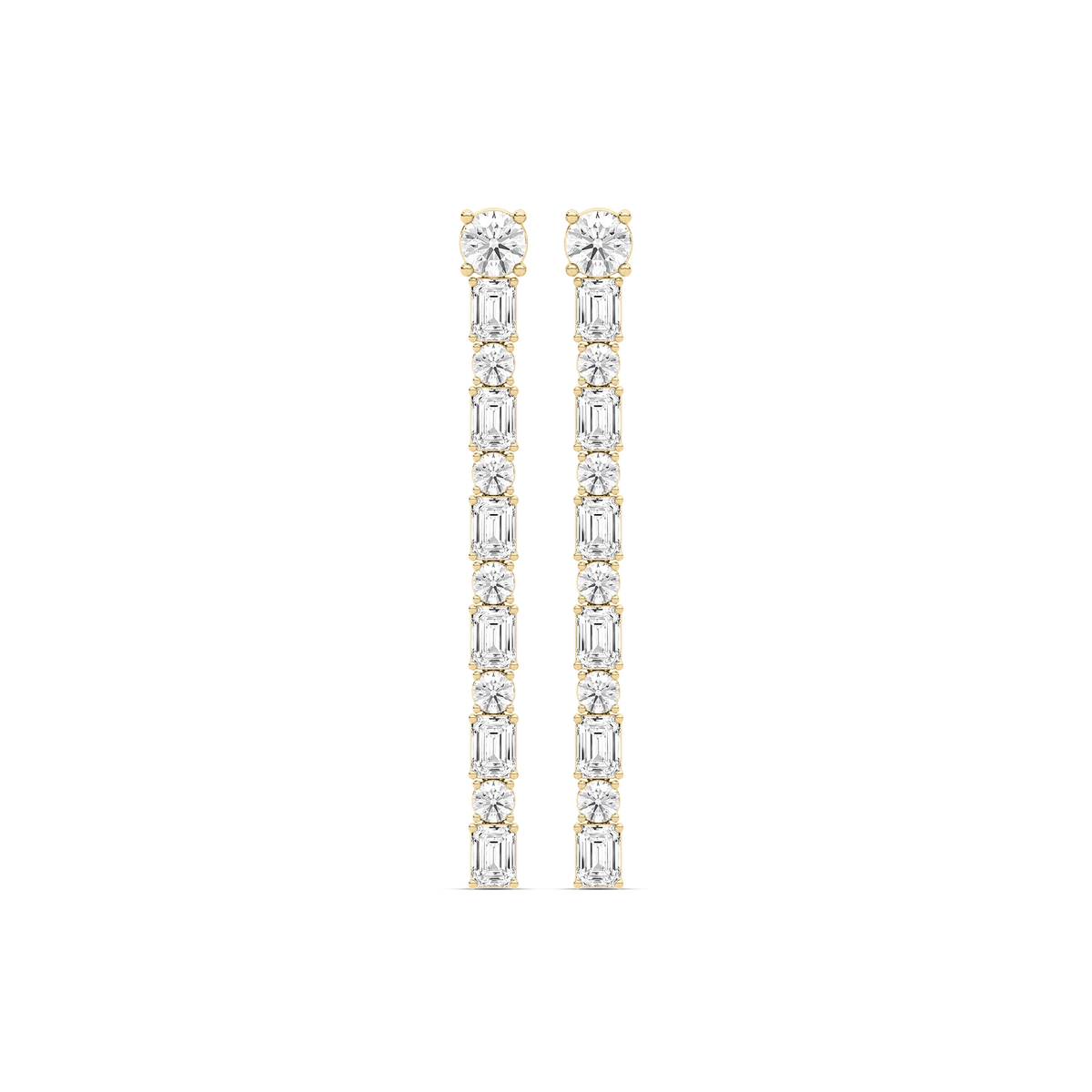5 ⁵⁄₈ ctw Round and Emerald LGD Tennis Drop Earrings - 14K Yellow Gold