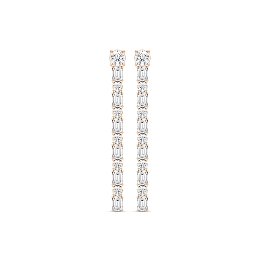 5 ⁵⁄₈ ctw Round and Emerald LGD Tennis Drop Earrings - 14K Rose Gold