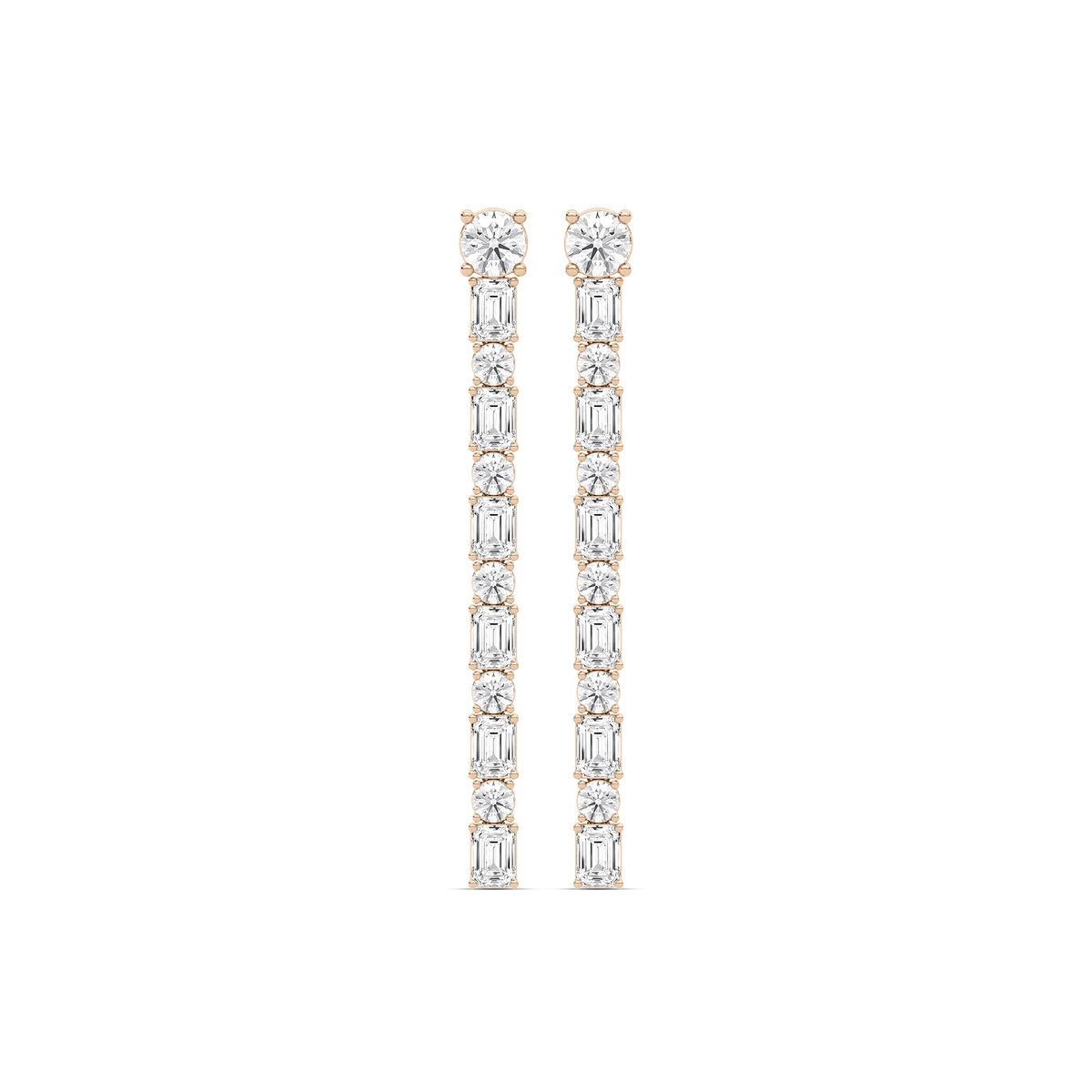 5 ⁵⁄₈ ctw Round and Emerald LGD Tennis Drop Earrings - 14K Rose Gold