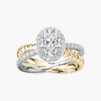 Athena Oval LGD Rope Crossover Halo Engagement Ring - Two-Tone 14K White Gold and 14K Yellow Gold