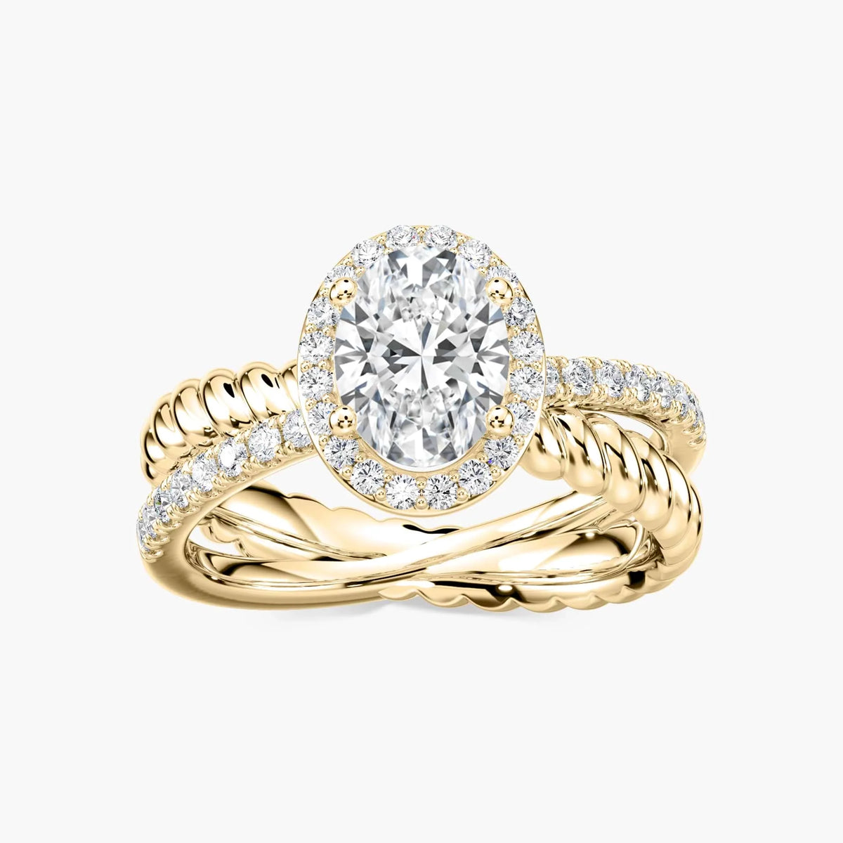 Athena Oval LGD Rope Crossover Halo Engagement Ring - 14K Yellow Gold