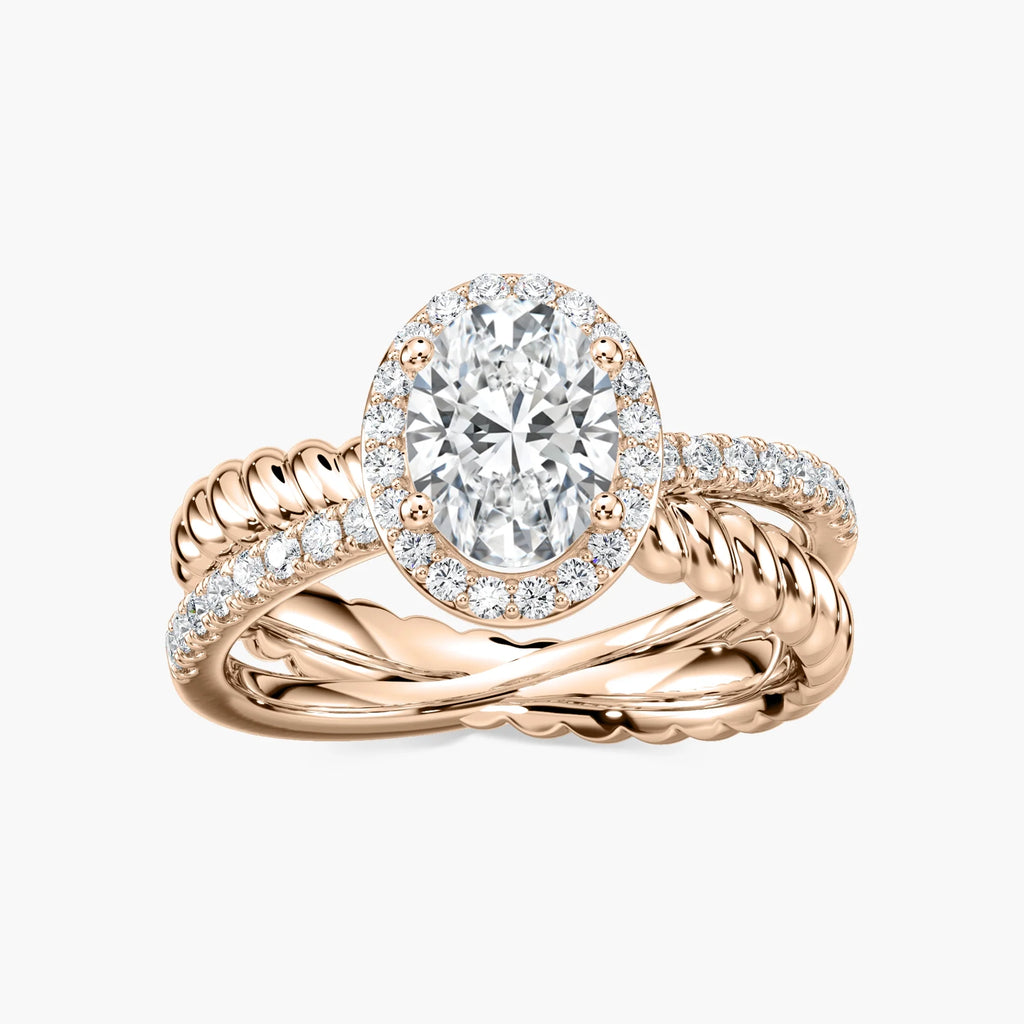 Athena Oval LGD Rope Crossover Halo Engagement Ring - 14K Rose Gold