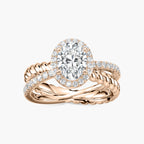 Athena Oval LGD Rope Crossover Halo Engagement Ring - 18K Rose Gold