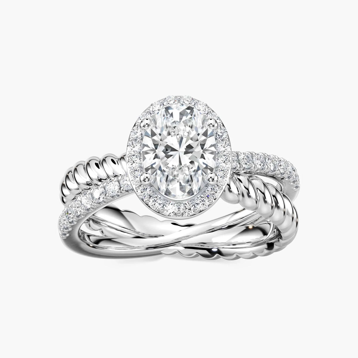 Athena Oval LGD Rope Crossover Halo Engagement Ring - Platinum
