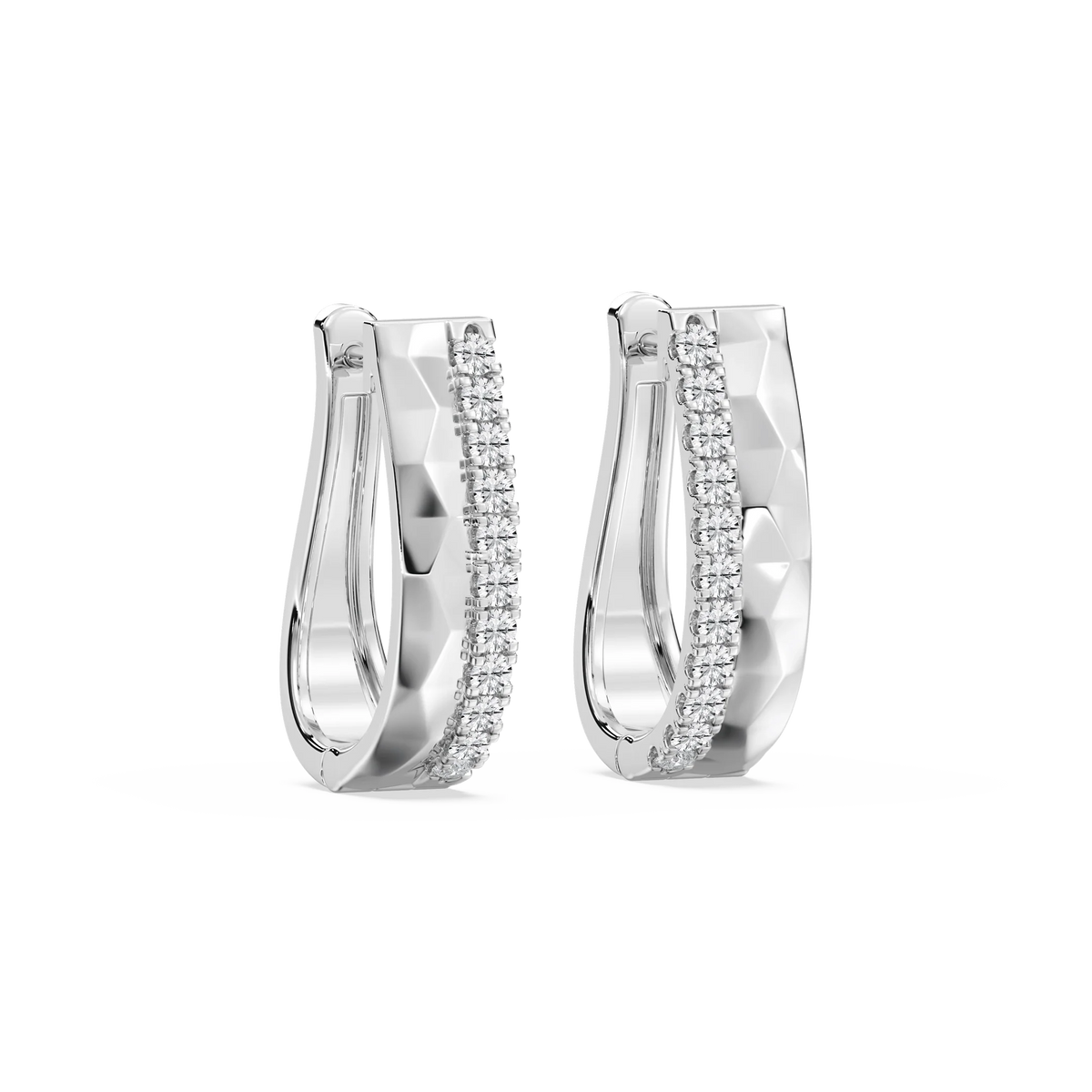 1/2 ctw LGD Textured Hoop Earrings - 14K White Gold