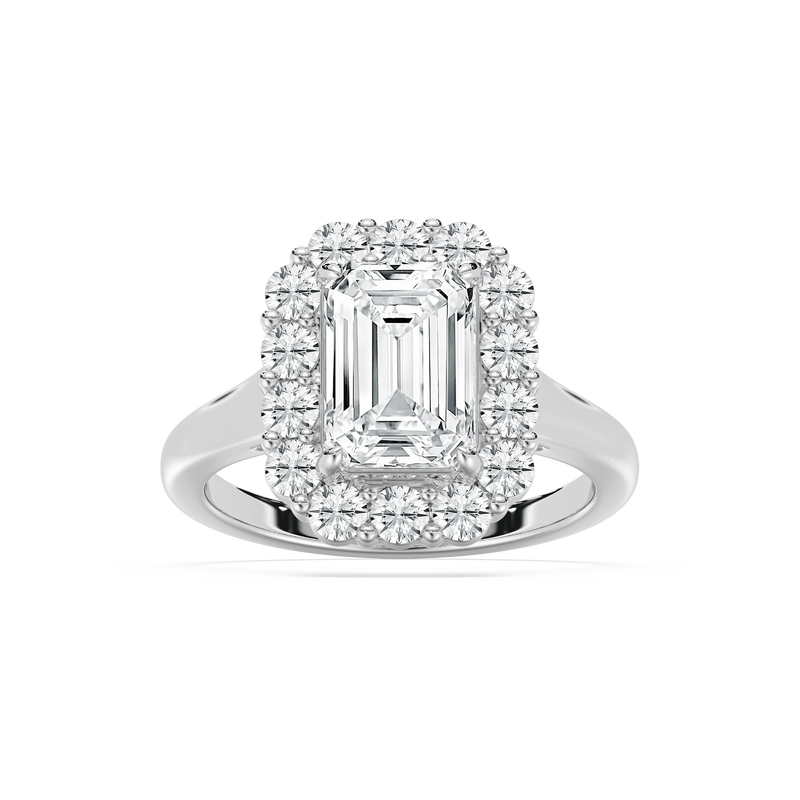 Thea 3 ⁷⁄₈ ctw Emerald LGD Grand Halo Engagement Ring - 14K White Gold / F-VS2