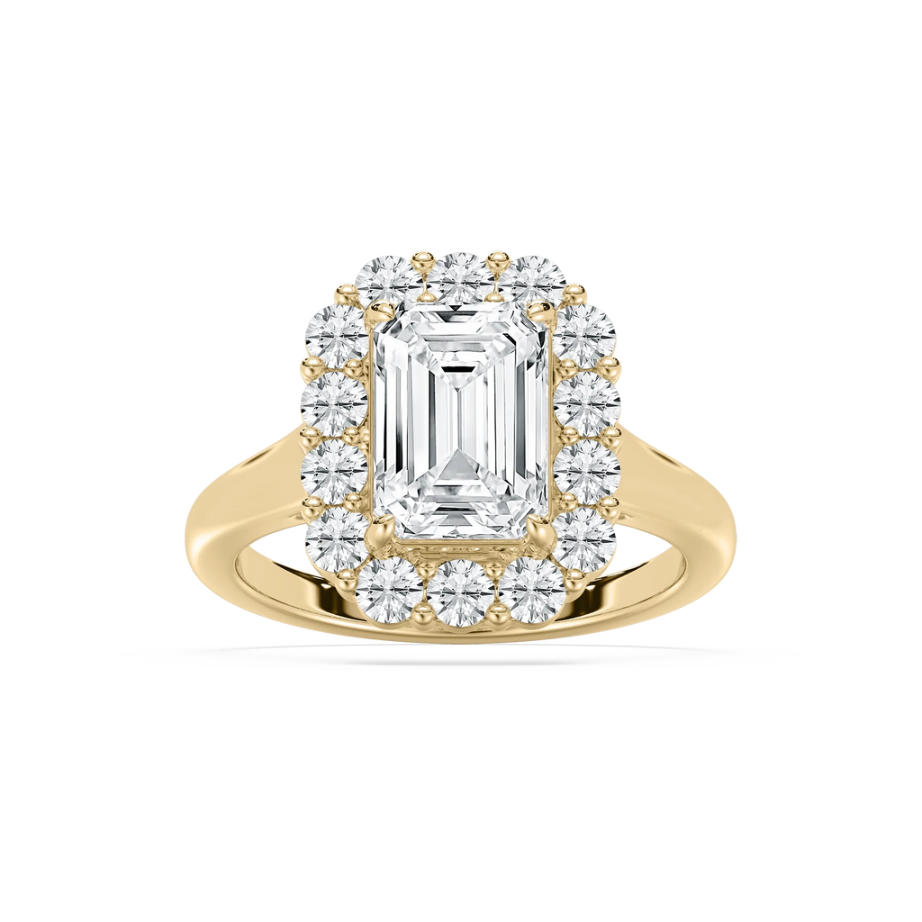 Thea 3 ⁷⁄₈ ctw Emerald LGD Grand Halo Engagement Ring - 14K Yellow Gold / F-VS2