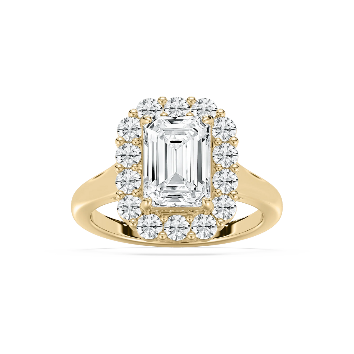 Thea 3 ⁷⁄₈ ctw Emerald LGD Grand Halo Engagement Ring - 14K Yellow Gold / F-VS2