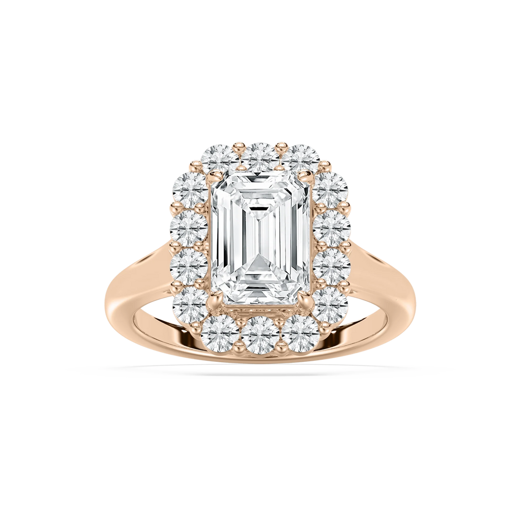 Thea 3 ⁷⁄₈ ctw Emerald LGD Grand Halo Engagement Ring - 14K Rose Gold / F-VS2