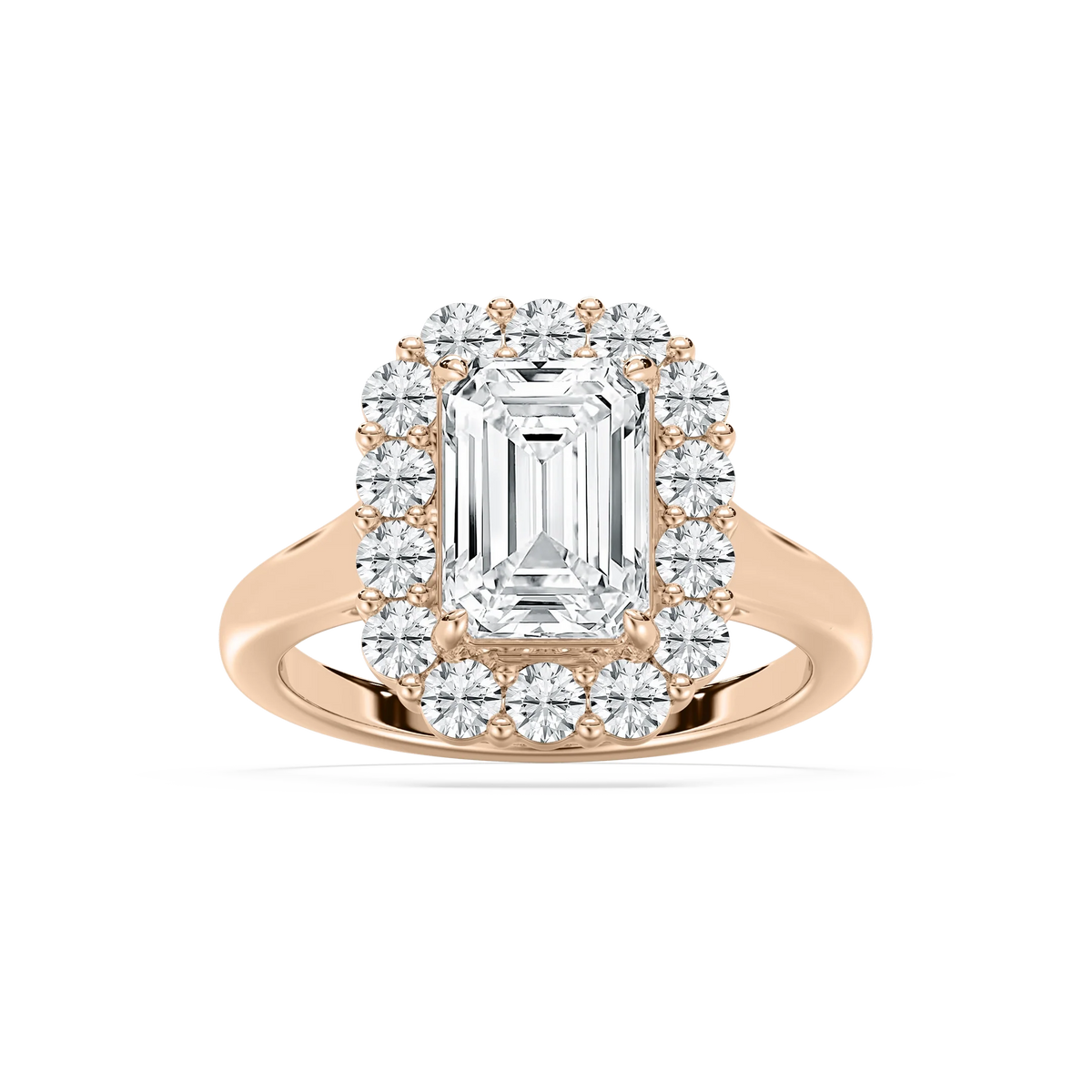 Thea 3 ⁷⁄₈ ctw Emerald LGD Grand Halo Engagement Ring - 14K Rose Gold / F-VS2