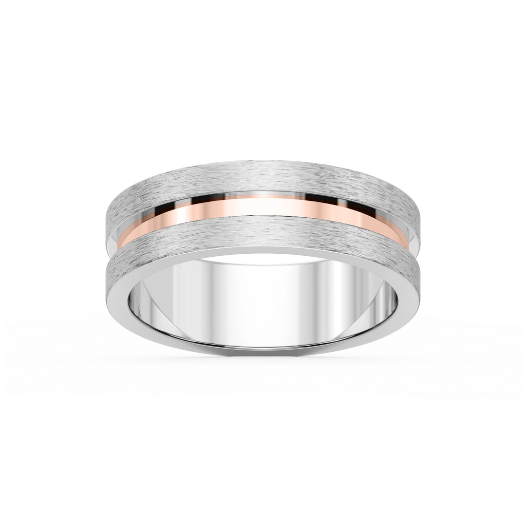 Thorn 6.00mm Groove Plain Metal Band - Two-Tone 14K White Gold and 14K Rose Gold / Cross Satin