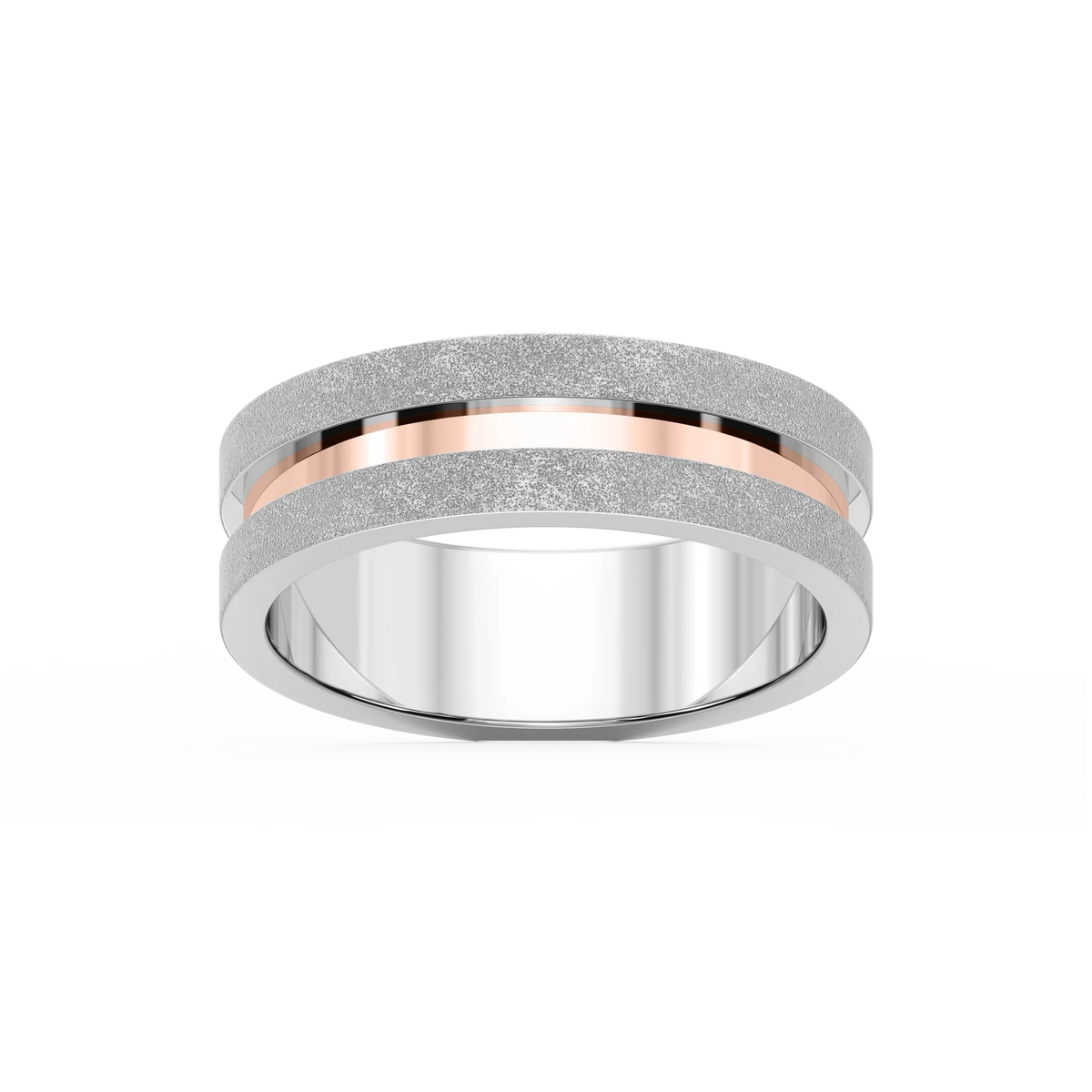 Thorn 6.00mm Groove Plain Metal Band - Two-Tone 14K White Gold and 14K Rose Gold / Sandblast