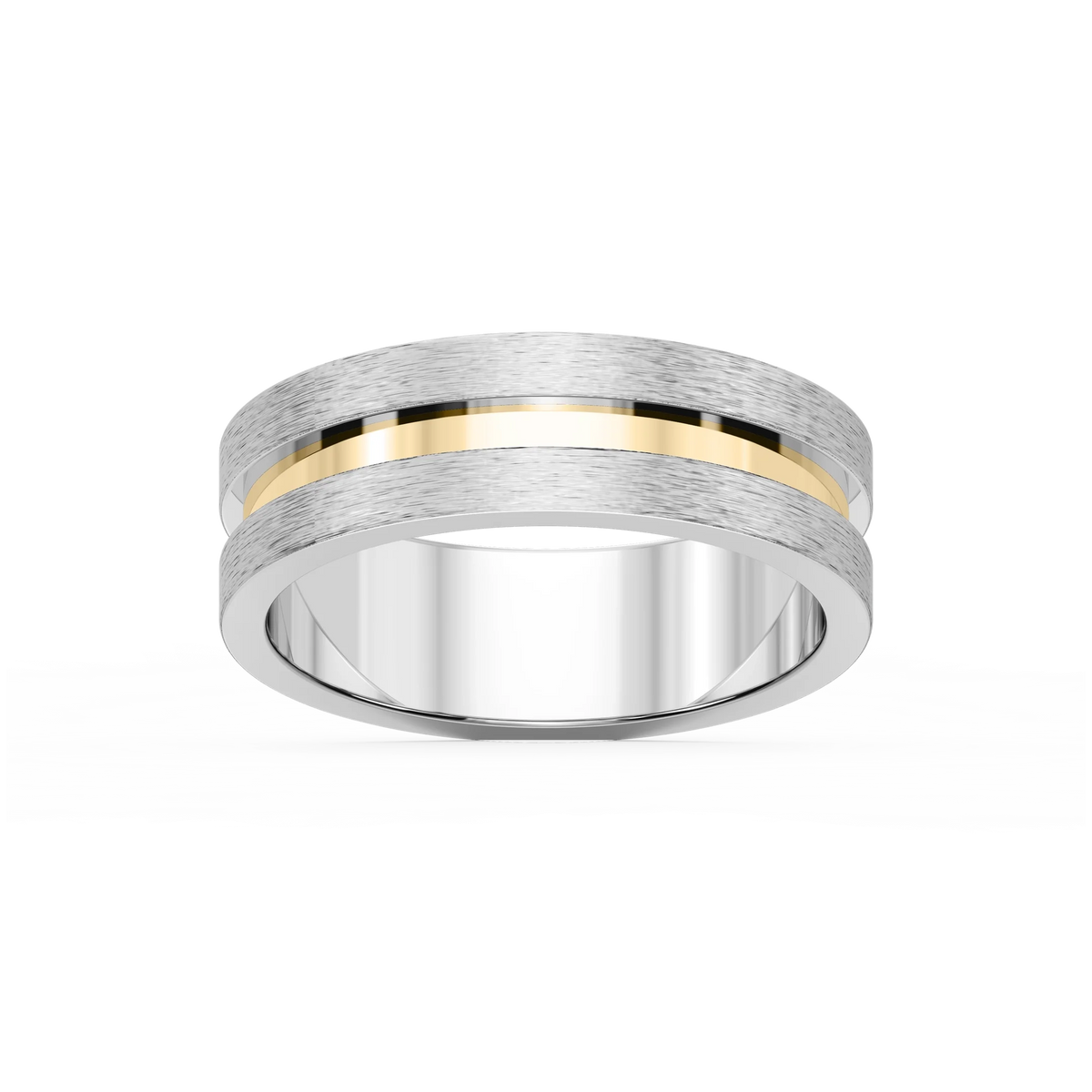 Thorn 6.00mm Groove Plain Metal Band - Two-Tone 14K White Gold and 14K Yellow Gold / Cross Satin