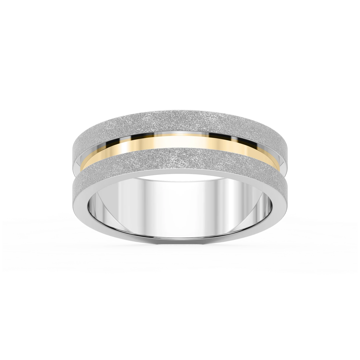 Thorn 6.00mm Groove Plain Metal Band - Two-Tone 14K White Gold and 14K Yellow Gold / Sandblast