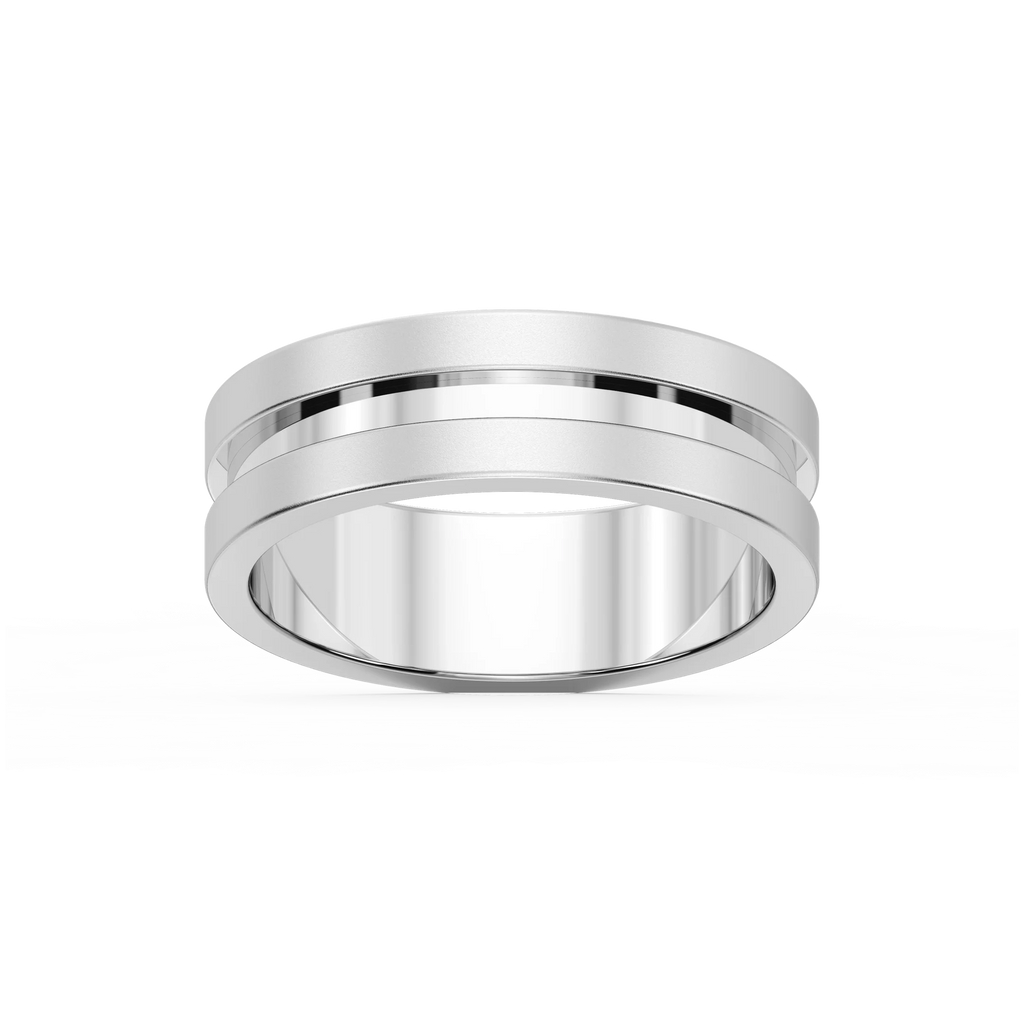 Thorn 6.00mm Groove Plain Metal Band - 18K White Gold / Glass Bead