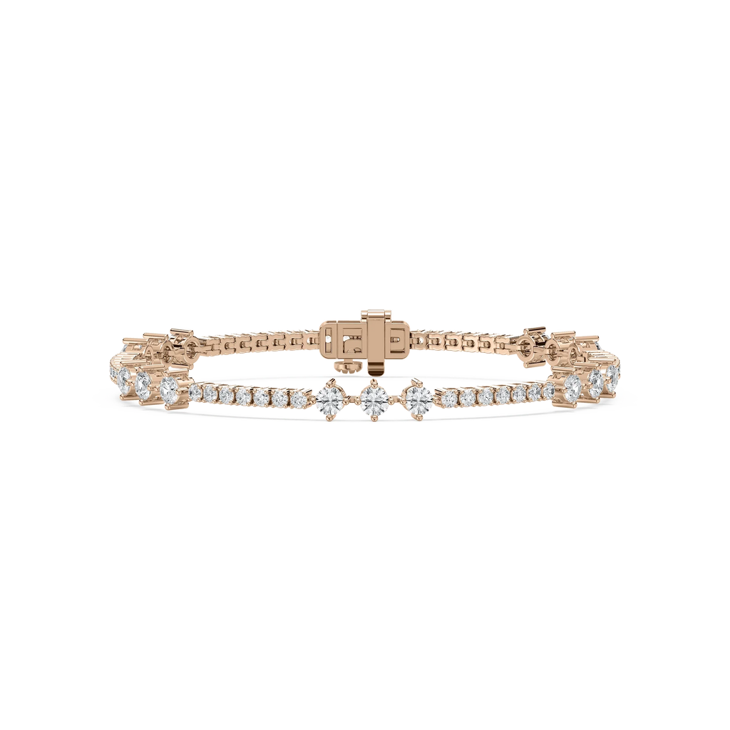 4 ctw Round LGD Three Stone Station Tennis Bracelet - 7 Inches