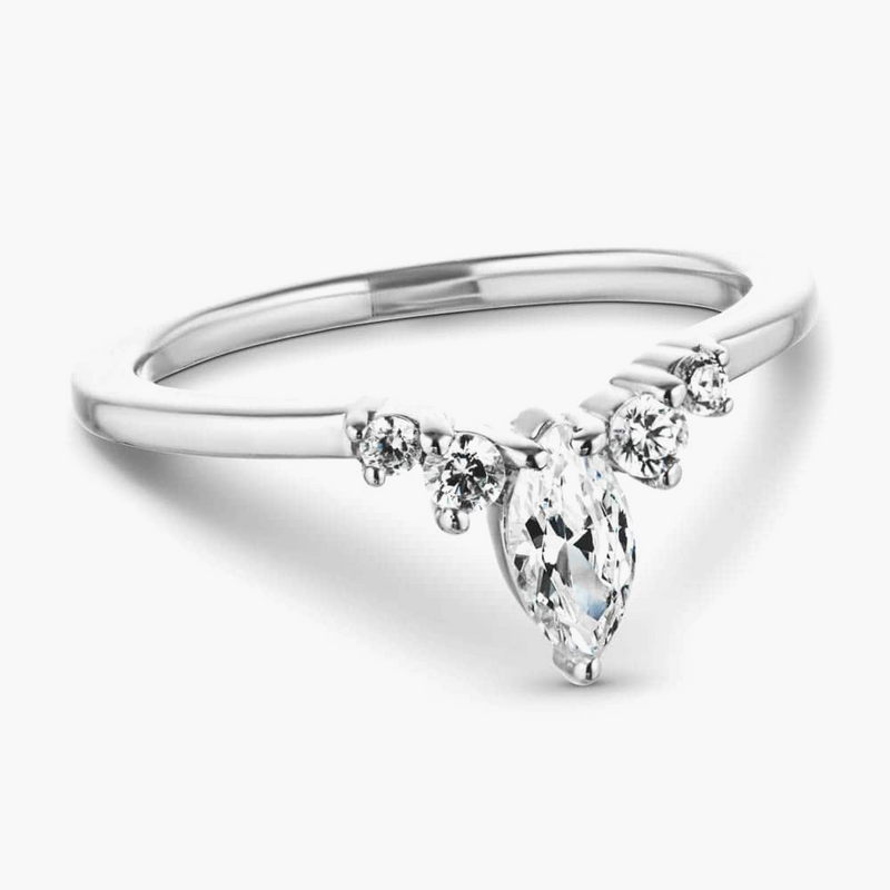 Tiara 2/5 ctw Marquise and Round LGD Tapered Curved Band - 14K White Gold