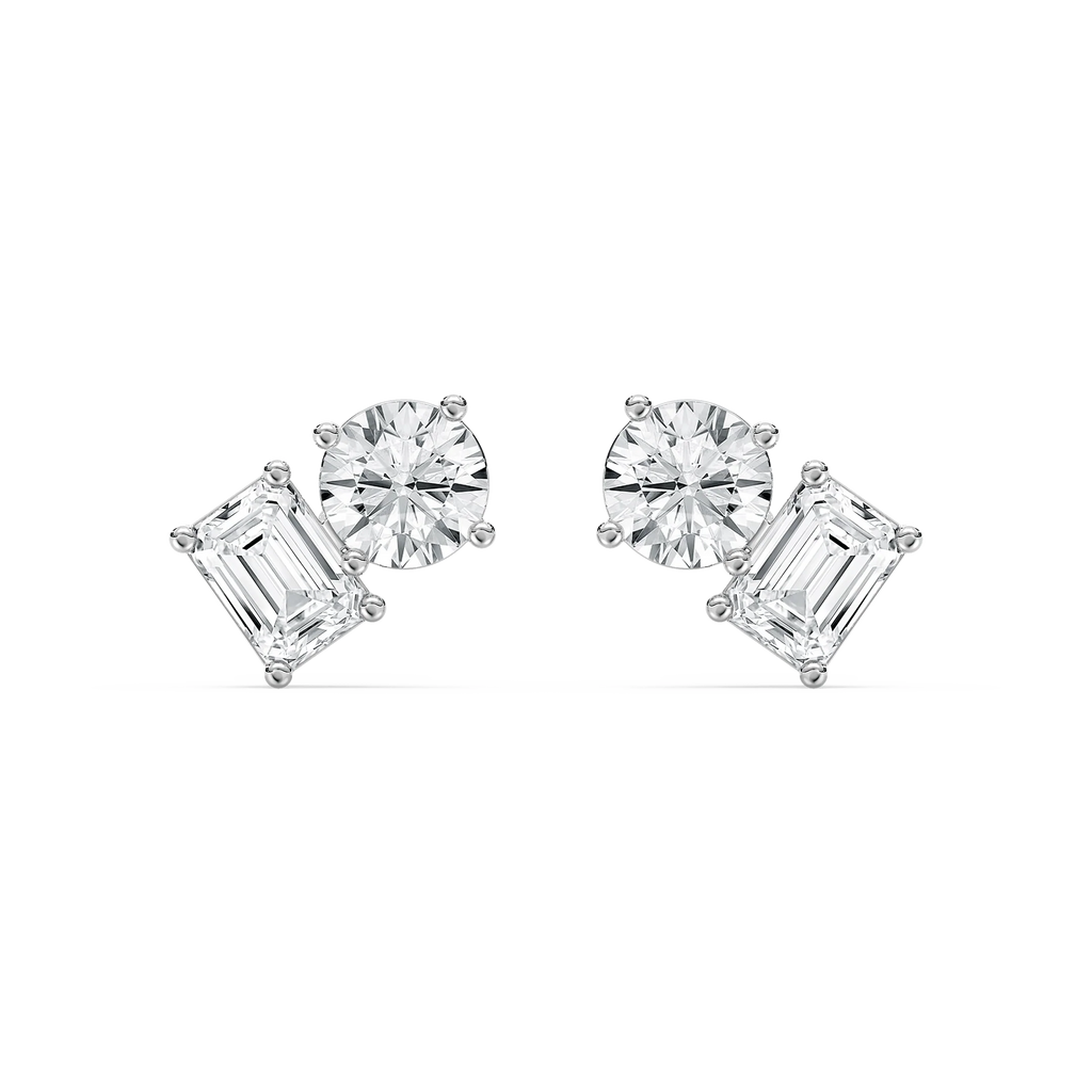 2 ctw Toi et Moi Round and Emerald LGD Stud Earrings