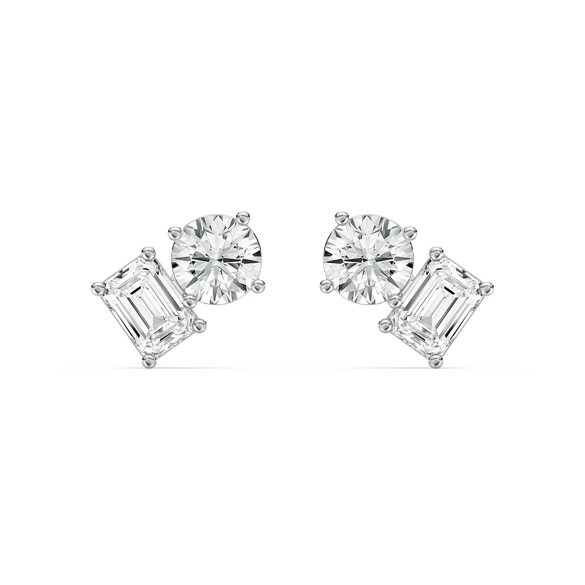 2 ctw Toi et Moi Round and Emerald LGD Stud Earrings