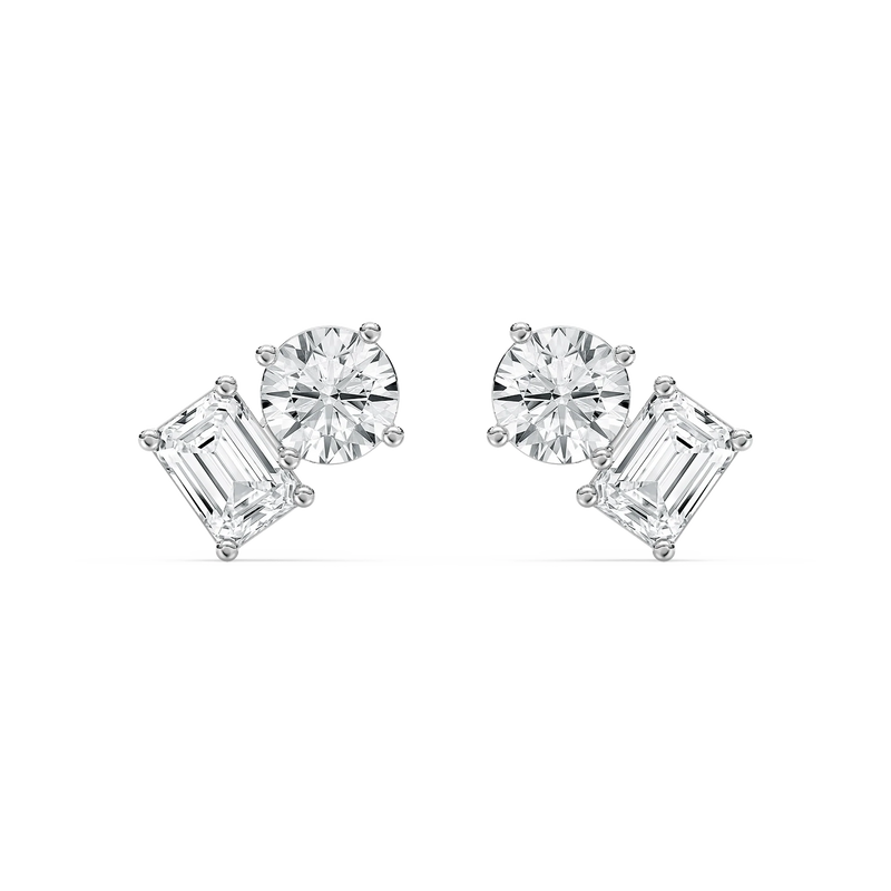 2 ctw Toi et Moi Round and Emerald LGD Stud Earrings