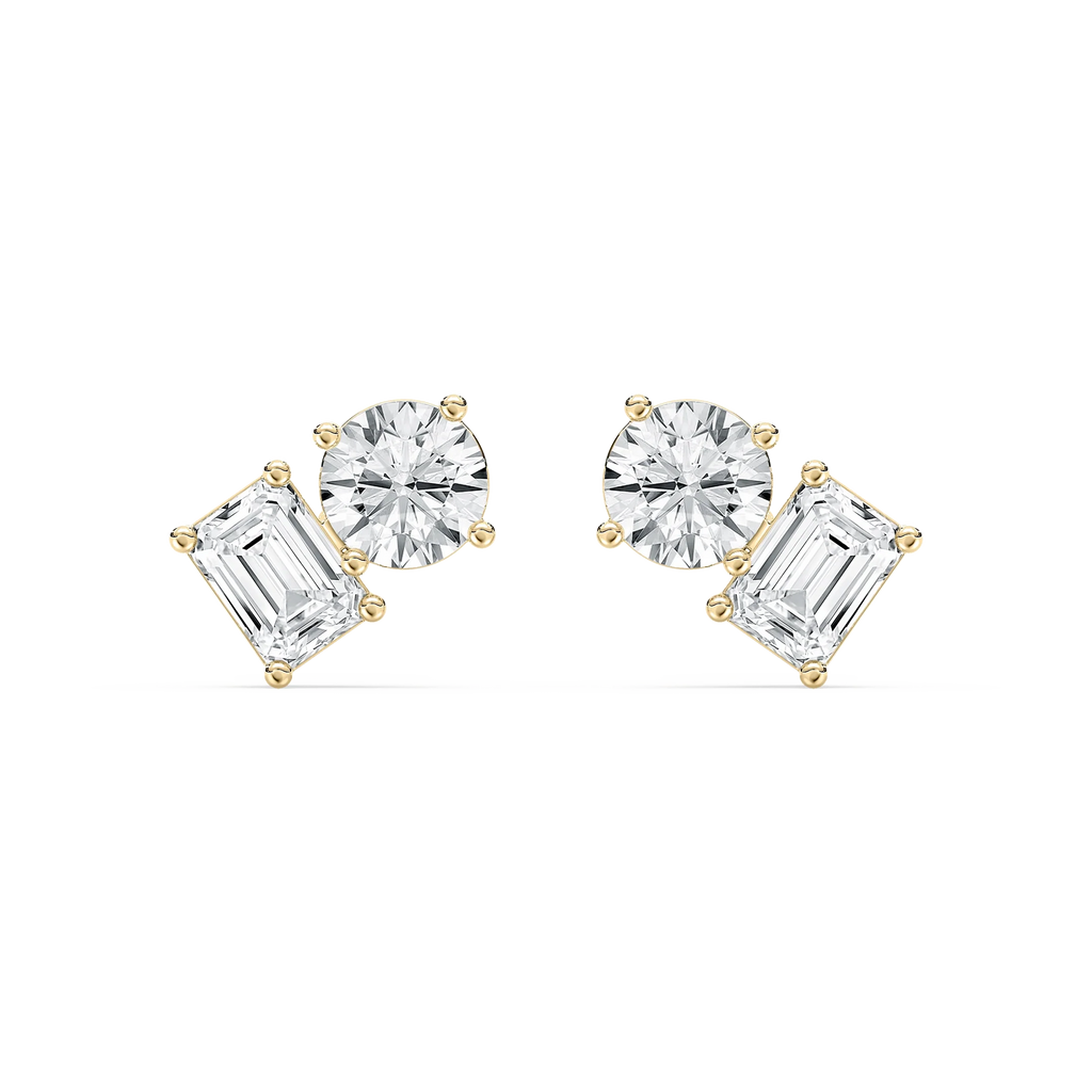 2 ctw Toi et Moi Round and Emerald LGD Stud Earrings