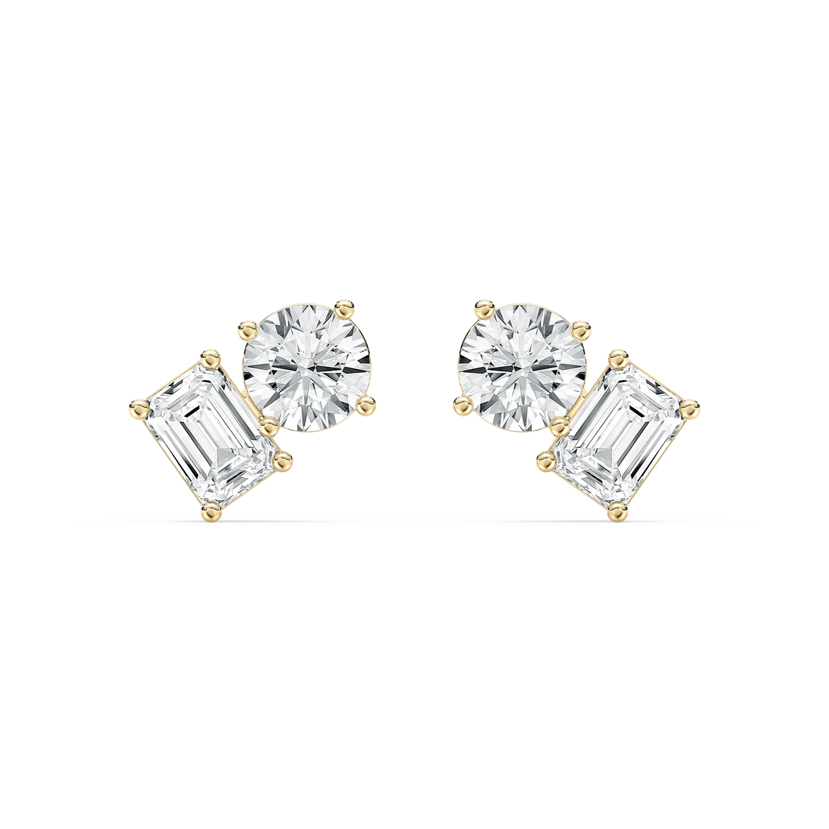 2 ctw Toi et Moi Round and Emerald LGD Stud Earrings