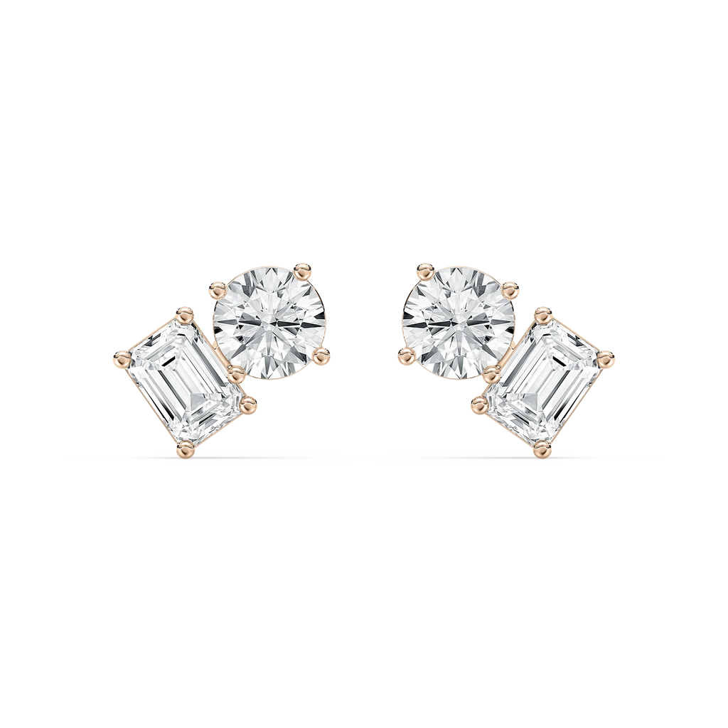 2 ctw Toi et Moi Round and Emerald LGD Stud Earrings