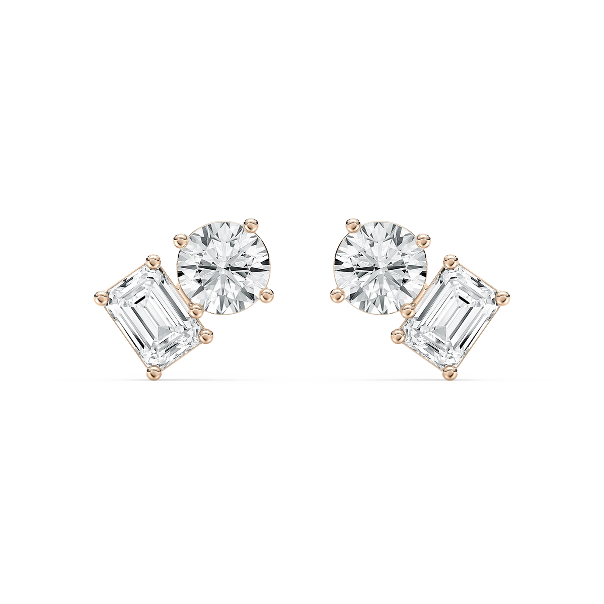 2 ctw Toi et Moi Round and Emerald LGD Stud Earrings