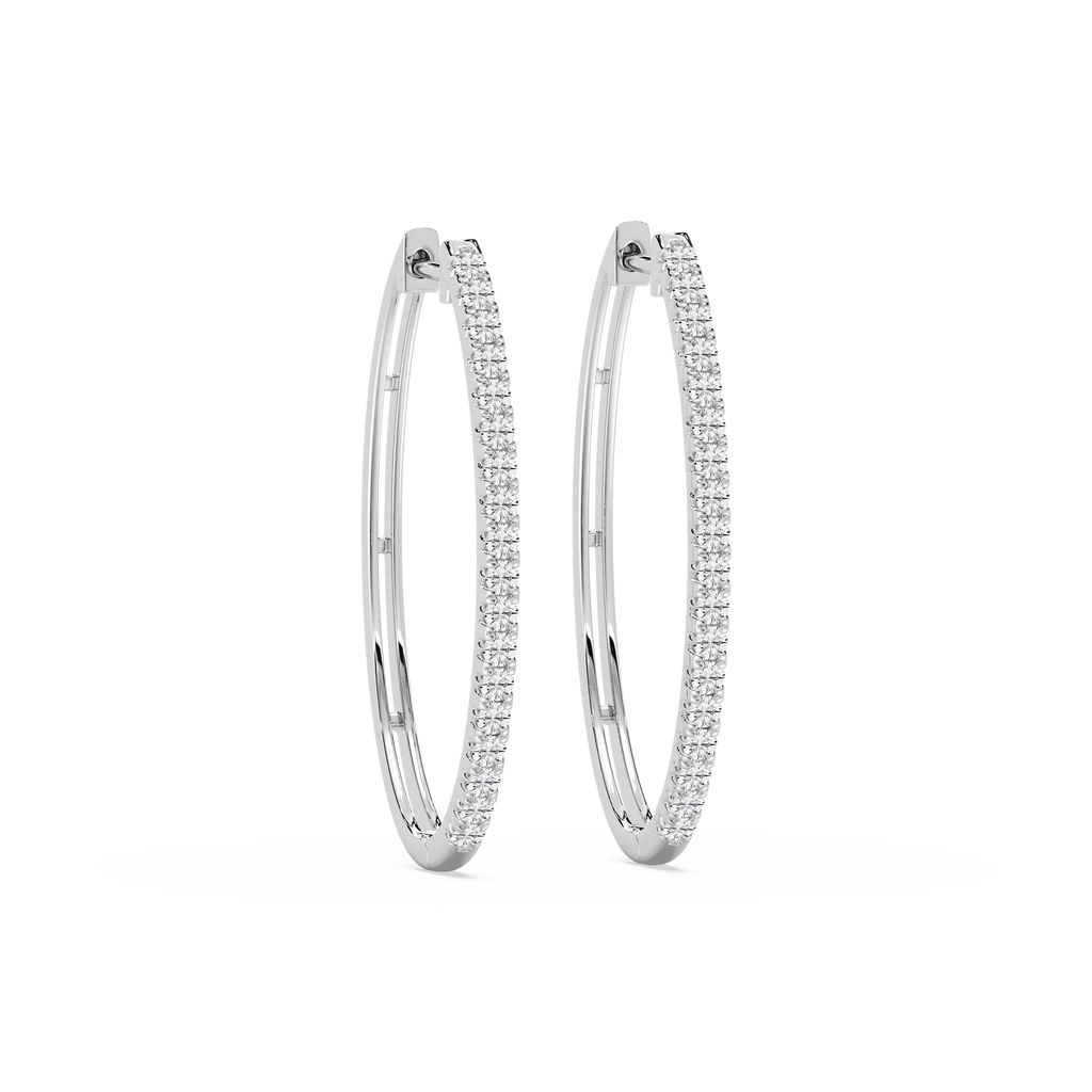 Round LGD Traditional Oval-Shaped Hoop Earrings - 14K White Gold / 1 ctw