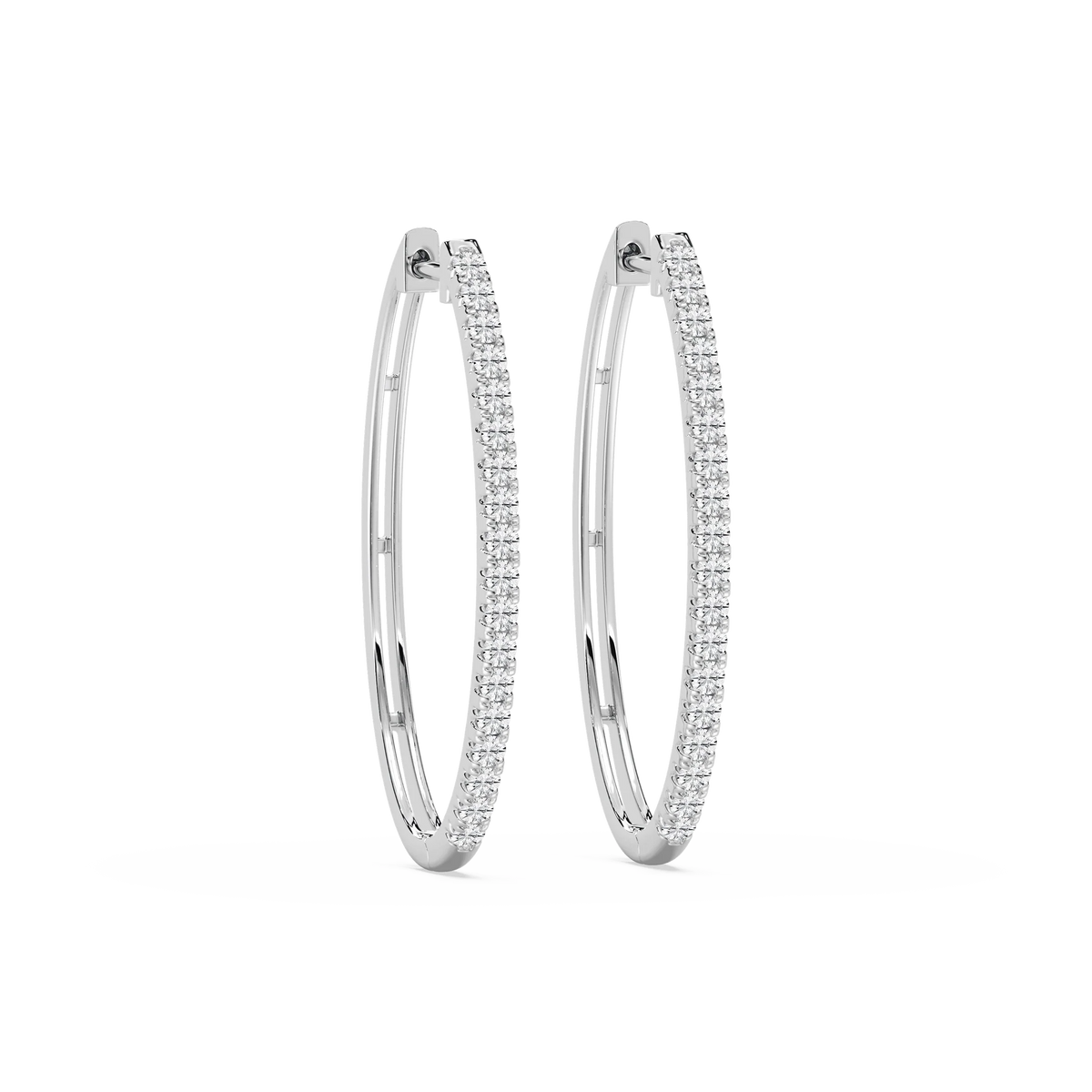 Round LGD Traditional Oval-Shaped Hoop Earrings - 14K White Gold / 1 ctw