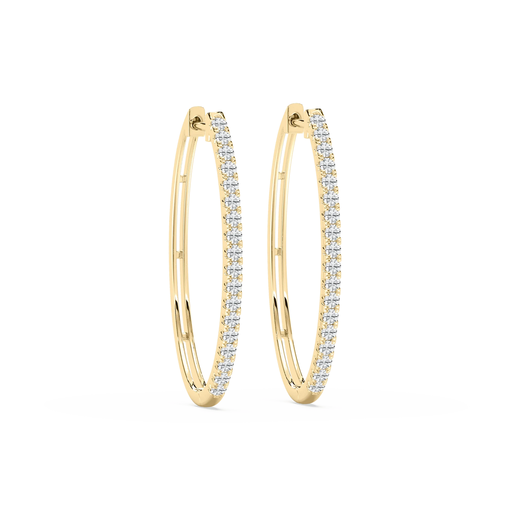 Round LGD Traditional Oval-Shaped Hoop Earrings - 14K Yellow Gold / 1 ctw