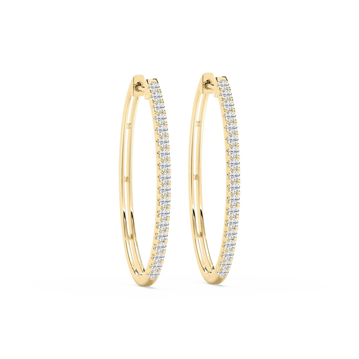 Round LGD Traditional Oval-Shaped Hoop Earrings - 14K Yellow Gold / 1 ctw