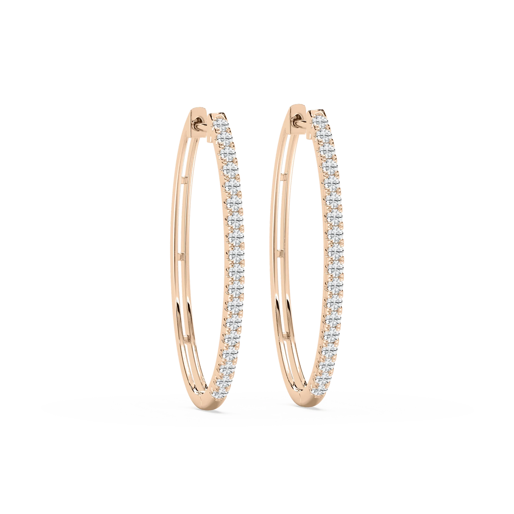 Round LGD Traditional Oval-Shaped Hoop Earrings - 14K Rose Gold / ¾ ctw