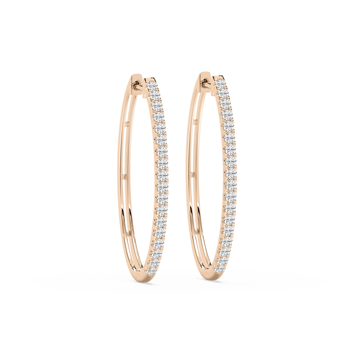 Round LGD Traditional Oval-Shaped Hoop Earrings - 14K Rose Gold / 1 ctw