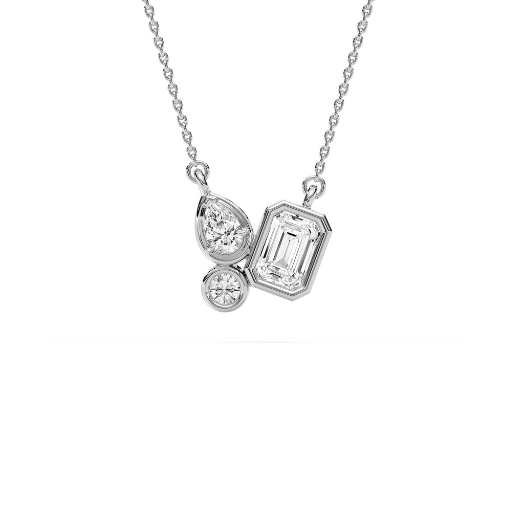 1 ctw Emerald, Pear and Round LGD Trio Pendant - 18 Inches
