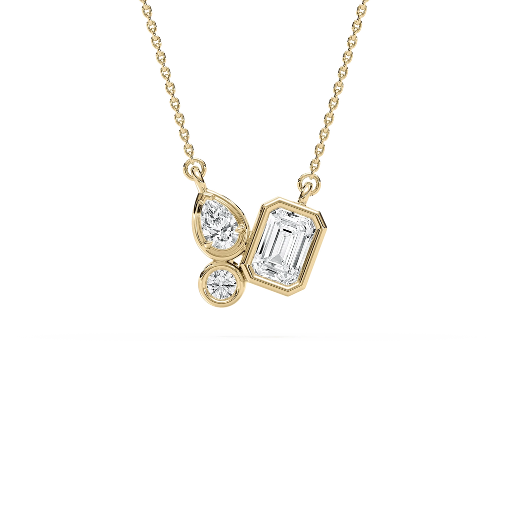 1 ctw Emerald, Pear and Round LGD Trio Pendant - 18 Inches