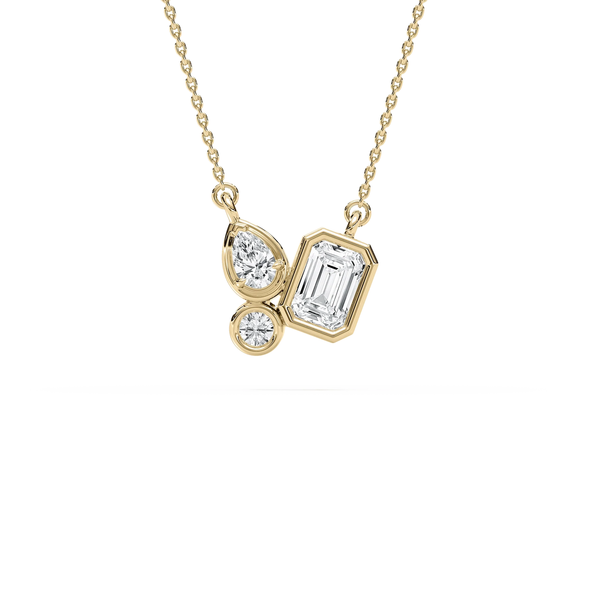 1 ctw Emerald, Pear and Round LGD Trio Pendant - 18 Inches
