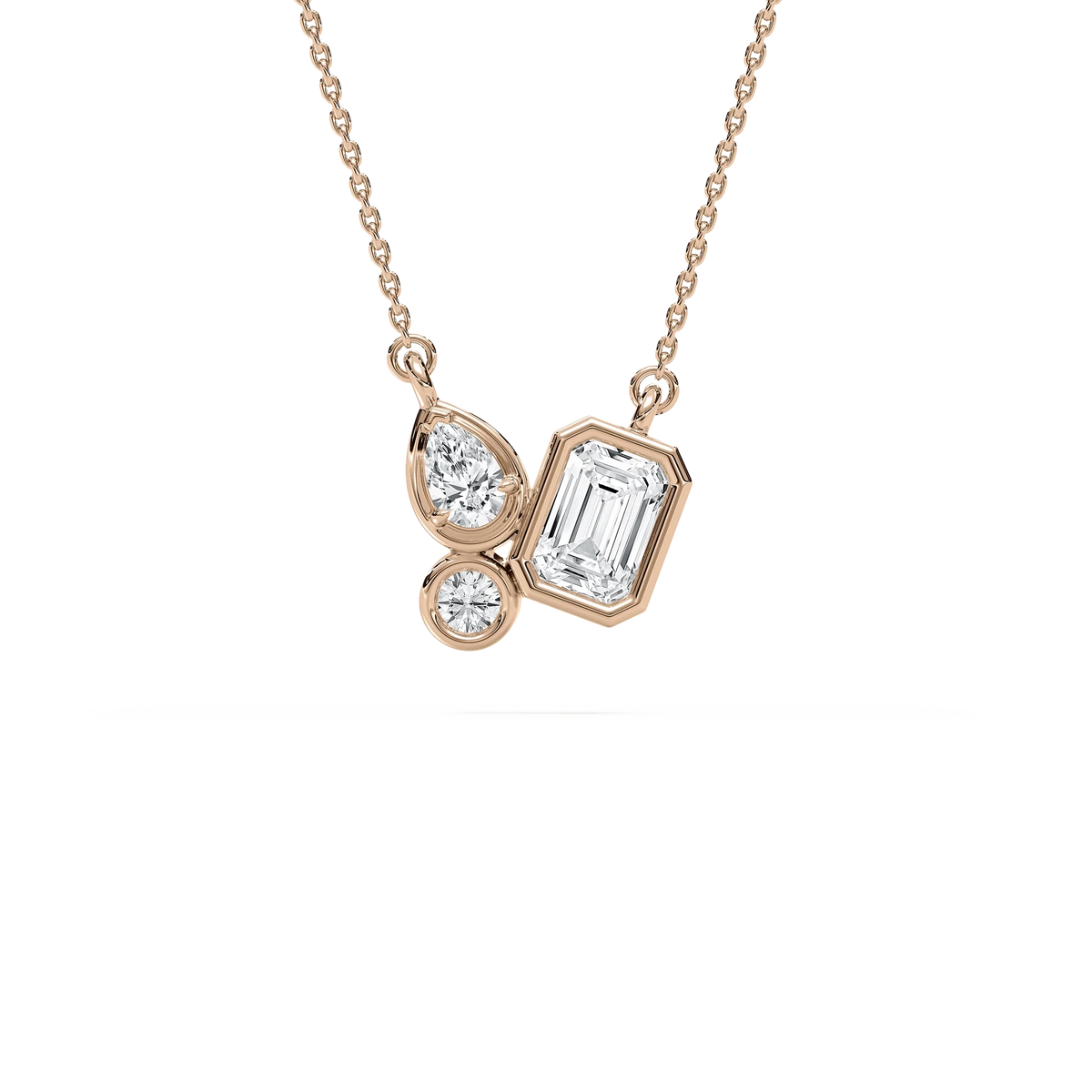 1 ctw Emerald, Pear and Round LGD Trio Pendant - 18 Inches