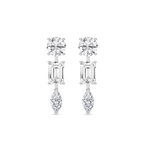 3 ⁷/₈ ctw Round Emerald, and Marquise LGD Trio Drop Earrings - 14K White Gold / F-VS2