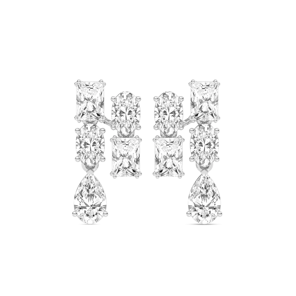 5 ctw Radiant, Oval, and Pear LGD Double Drop Earrings - 14K White Gold