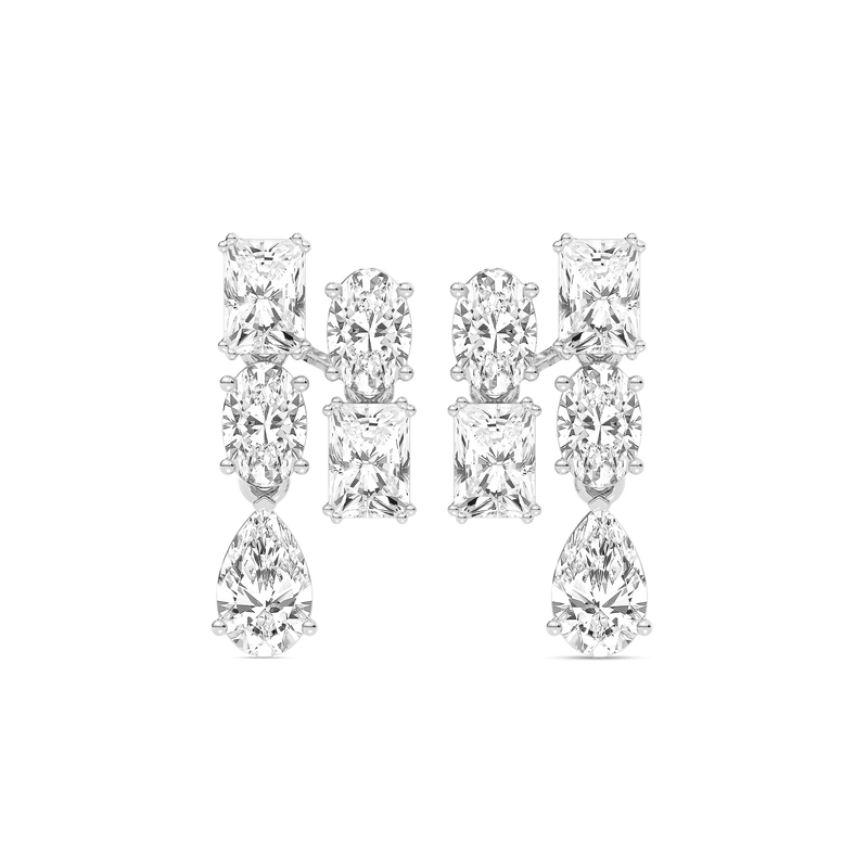 5 ctw Radiant, Oval, and Pear LGD Double Drop Earrings - 14K White Gold
