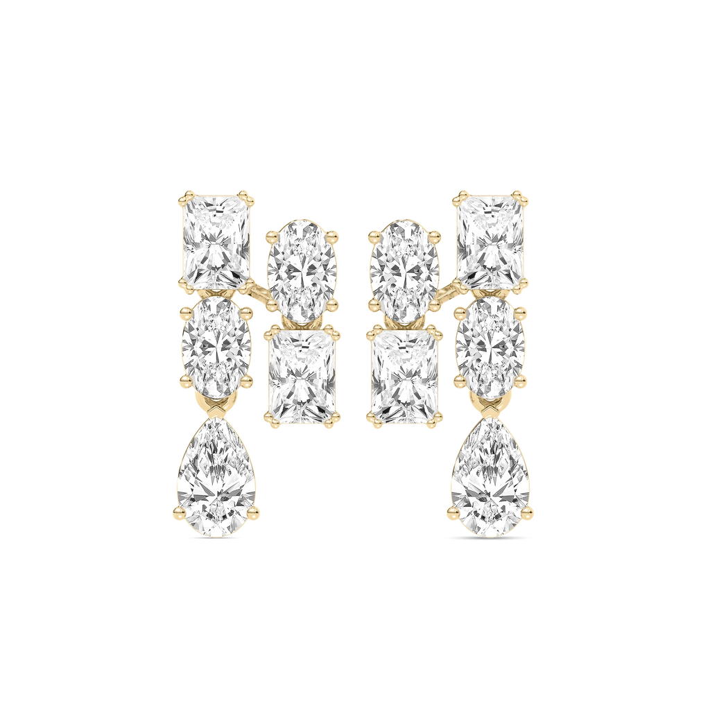 5 ctw Radiant, Oval, and Pear LGD Double Drop Earrings - 14K Yellow Gold
