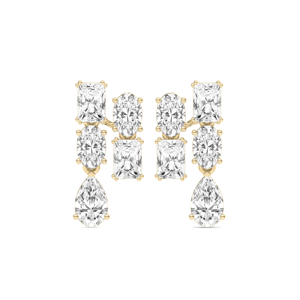 5 ctw Radiant, Oval, and Pear LGD Double Drop Earrings - 14K Yellow Gold