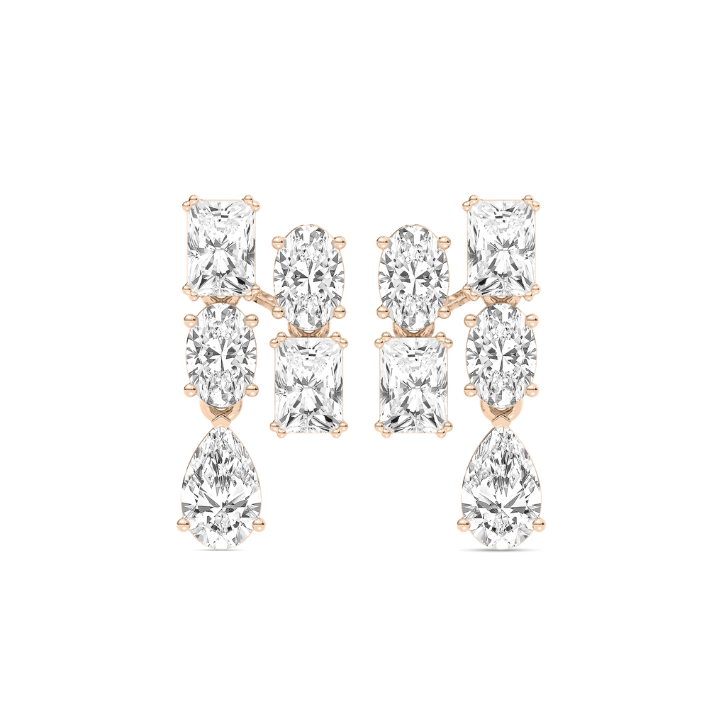 5 ctw Radiant, Oval, and Pear LGD Double Drop Earrings - 14K Rose Gold
