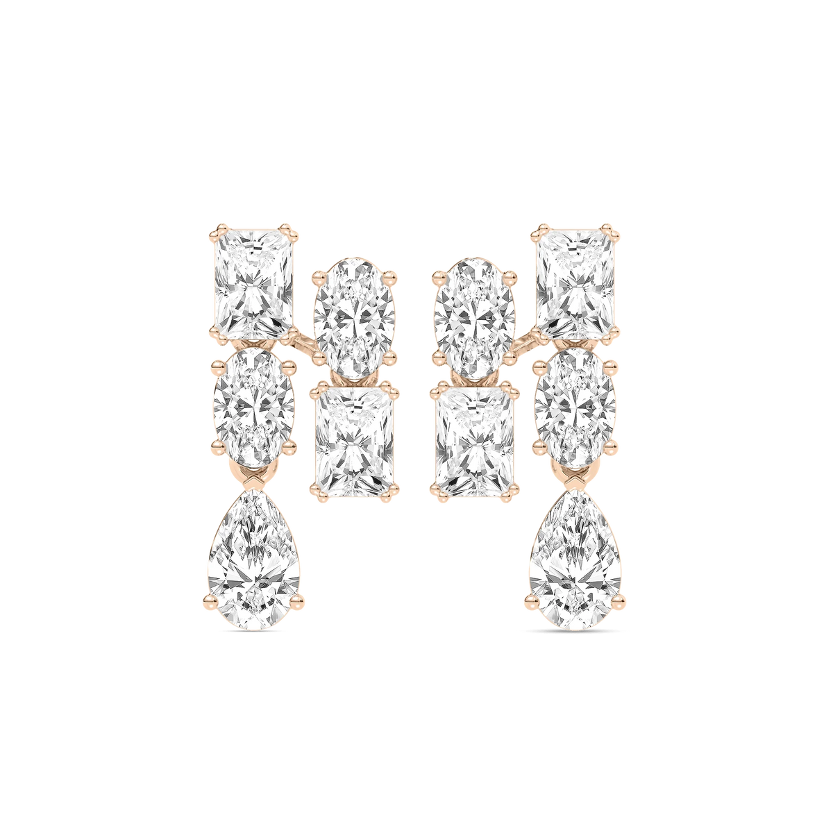5 ctw Radiant, Oval, and Pear LGD Double Drop Earrings - 14K Rose Gold